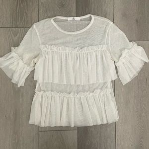 Missguided Mesh Dobby Spot Cream Ruffle Blouse